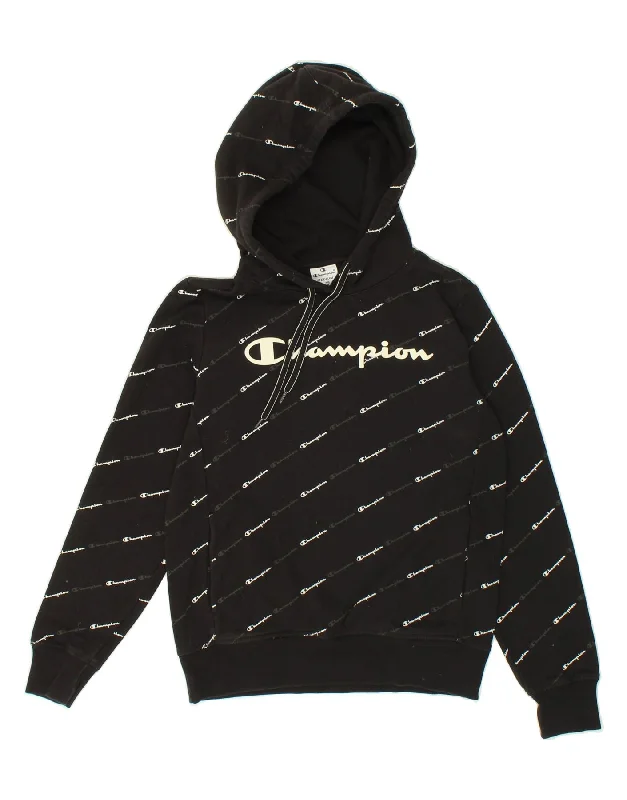 Unbeatable Prices CHAMPION Womens Graphic Hoodie Jumper UK 14 Medium Black Cotton