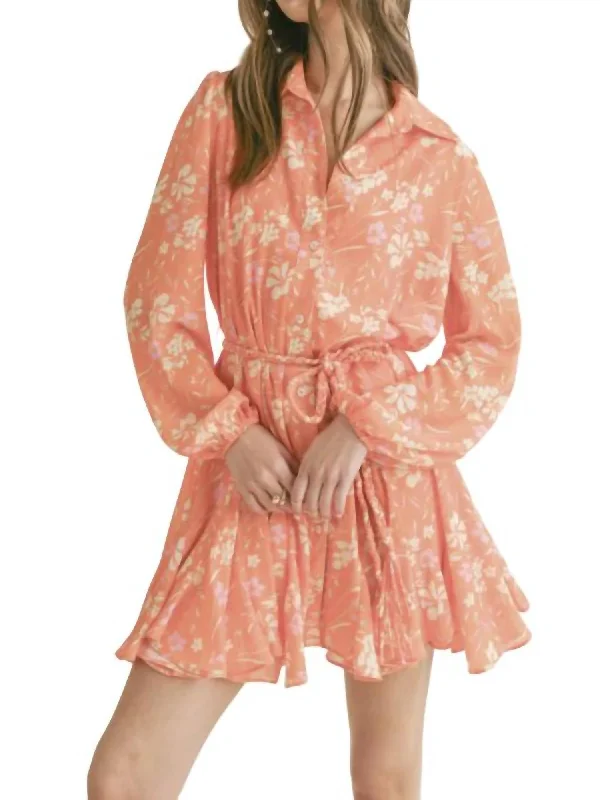 Price Break Aurora Flare Shirt Dress In Orange Multi