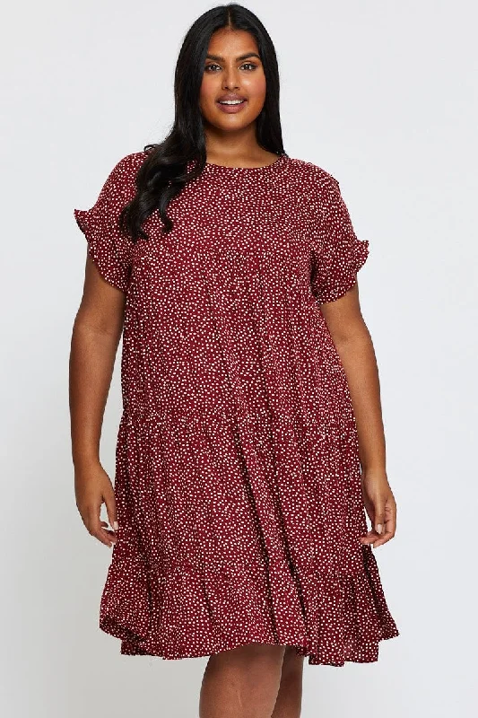 Big Discounts Polka Dot Skater Dress Round Neck Short Sleeve