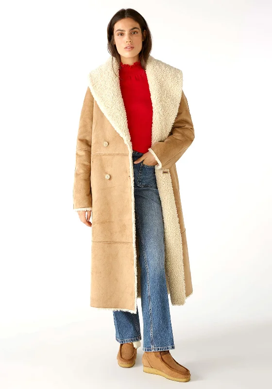 Mega Deal Oui Reversible Faux Shearling Coat, Light Stone