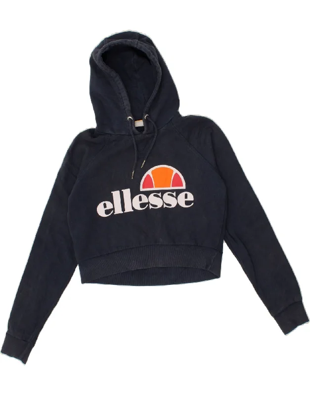 Referral Discount ELLESSE Womens Graphic Crop Hoodie Jumper UK 8 Small Navy Blue Cotton Referral Discount ELLESSE Womens Graphic Crop Hoodie Jumper UK 8 Small Navy Blue Cotton