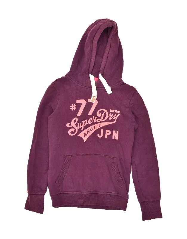 New Markdowns SUPERDRY Womens Graphic Hoodie Jumper UK 14 Medium Purple Cotton