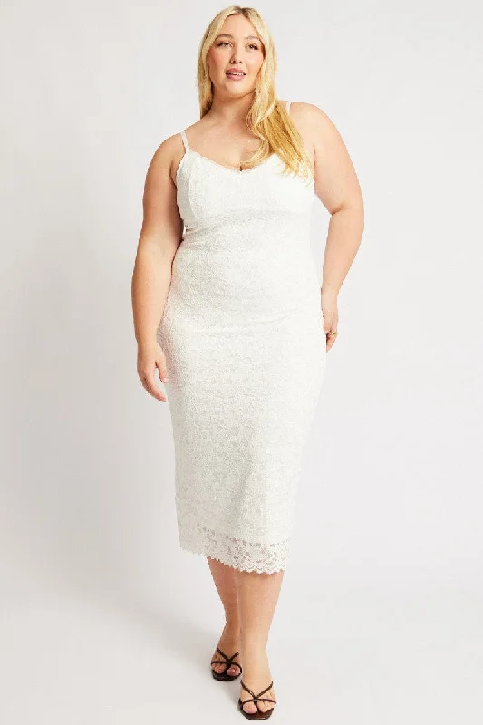 Price Buster White Lace Bodycon Midi Dress