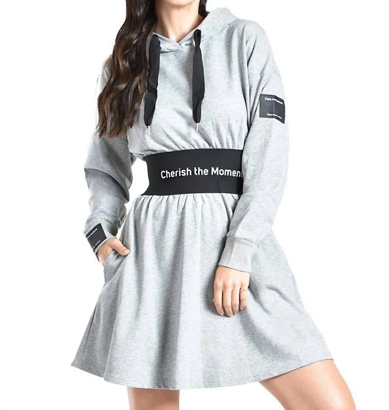 Great Deals Cherish The Moment Hooded Sweatshirt Dress In Gray