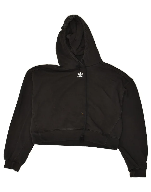 Price Reduction ADIDAS Womens Crop Hoodie Jumper UK 8 Small Black Cotton