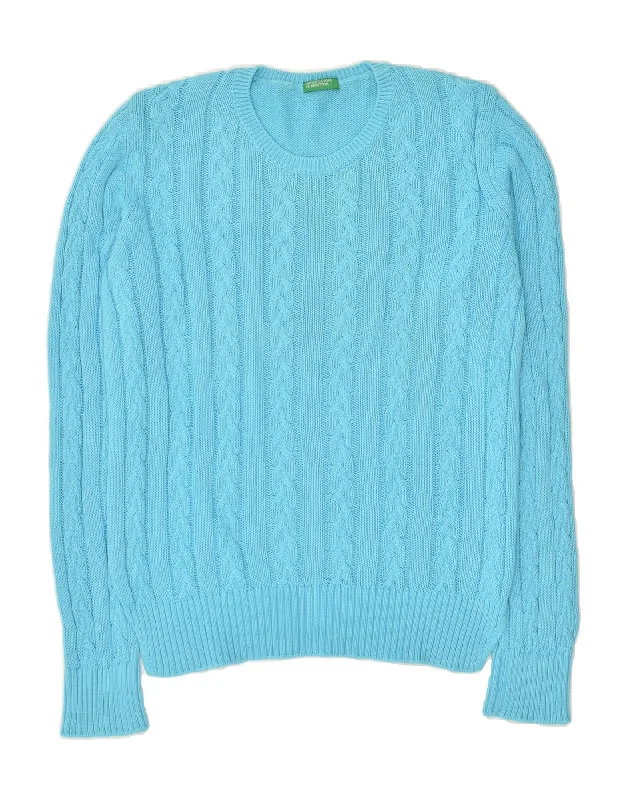 Instant Discount BENETTON Womens Crew Neck Jumper Sweater UK 14 Large Blue