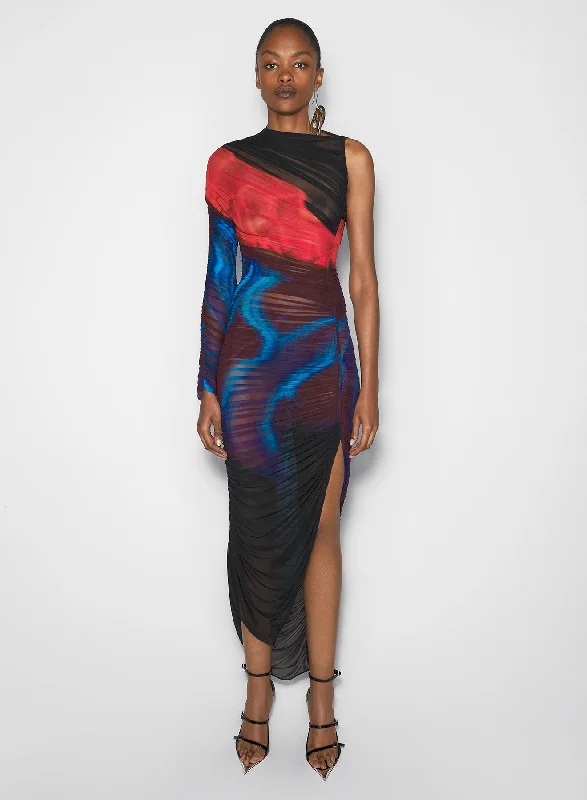 Stock Up and Save floral print asymmetrical pierced ruched dress