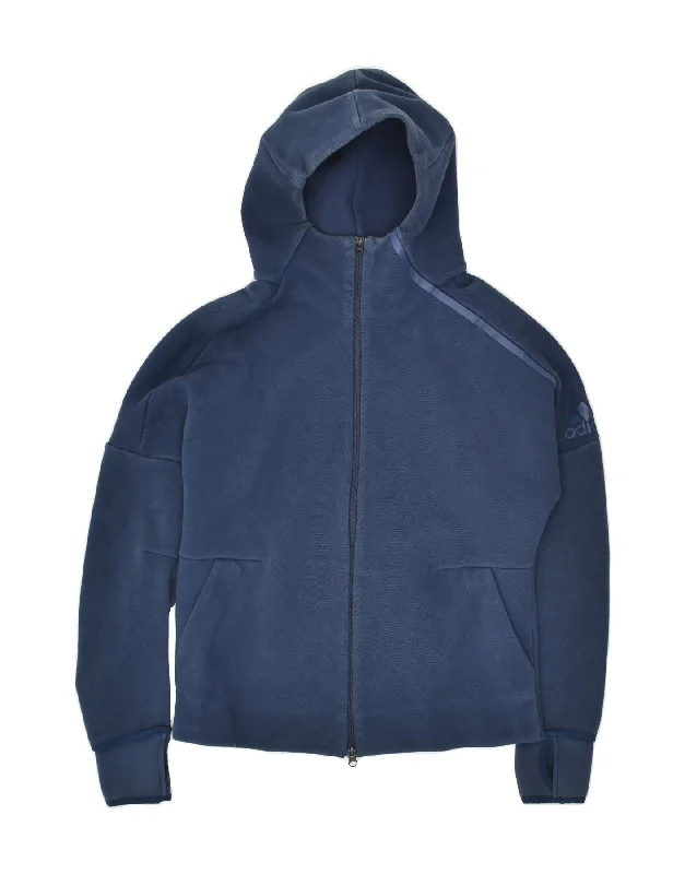 Weekend Deal ADIDAS Womens Graphic Zip Hoodie Sweater UK 16/18 Large Navy Blue