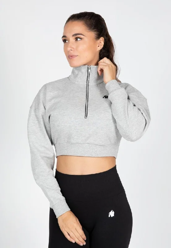 Now or Never Gorilla Wear Ocala Cropped Half-Zip Sweatshirt - Grey