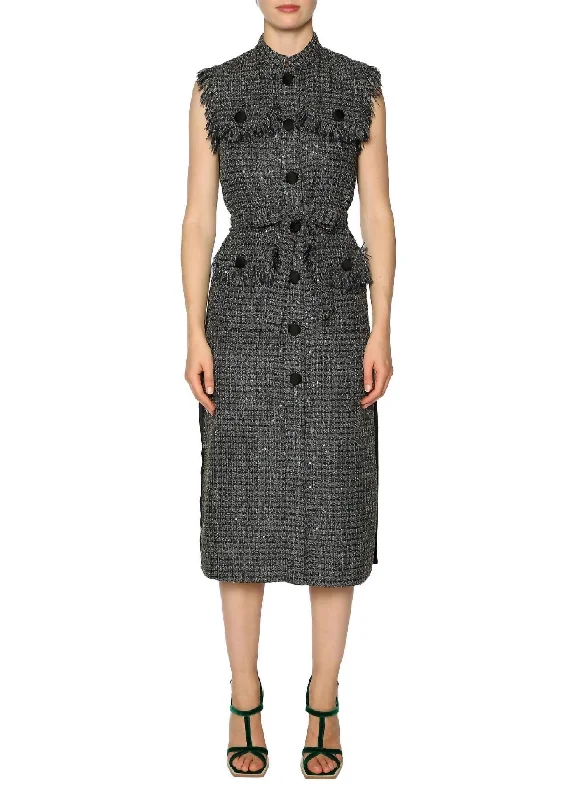 Last Chance Cliff Lurex Tweed Midi Dress In Black/gold