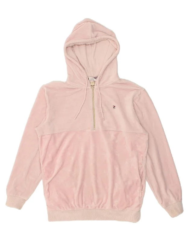 Deal Frenzy FILA Womens Velvet Hoodie Jumper UK 6 XS Pink Polyester