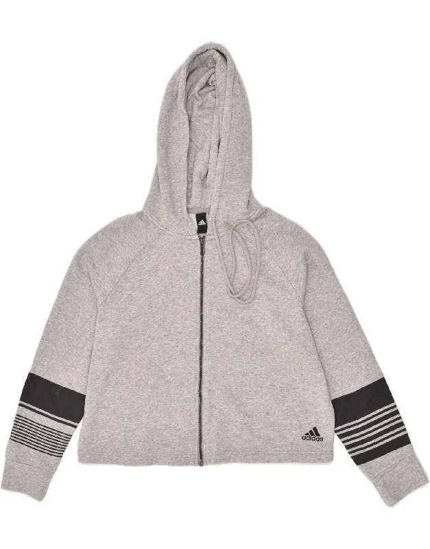 Hurry In ADIDAS Womens Oversized Crop Zip Hoodie Sweater UK 12/14 Medium Grey