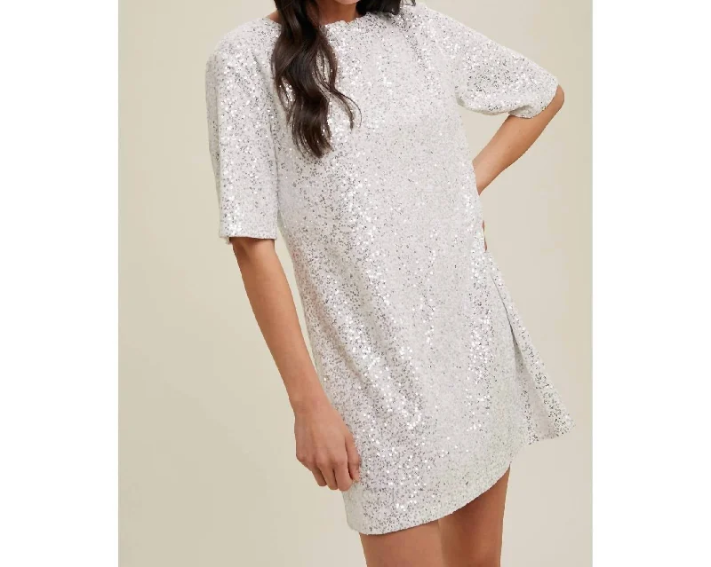 Price Drop Sequin Open Back Mini Dress In Off White