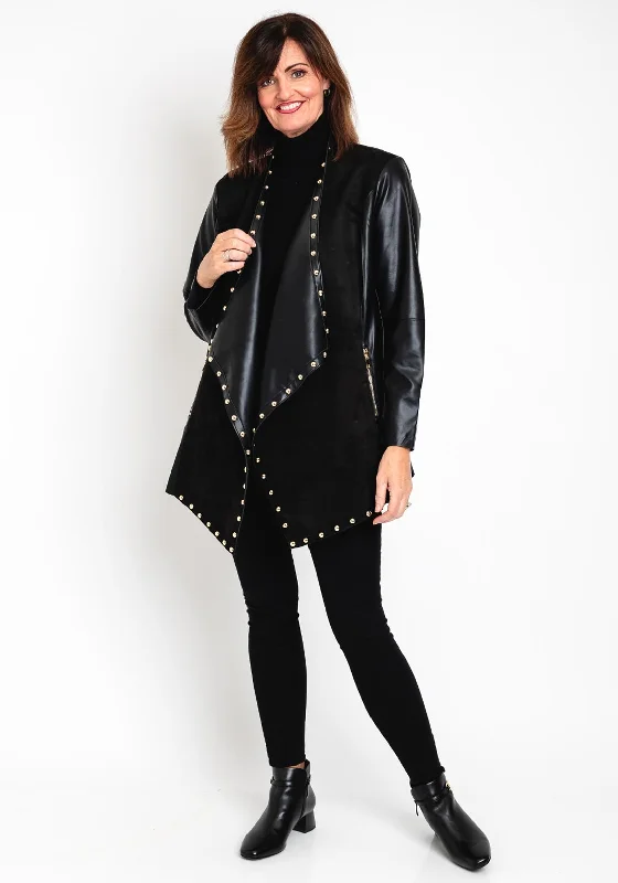 Don’t Miss Out Malissa J One Size Faux Suede Studded Jacket, Black