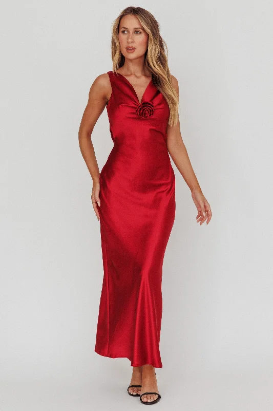 Holiday Sale Isabella Satin Backless Maxi Dress Wine