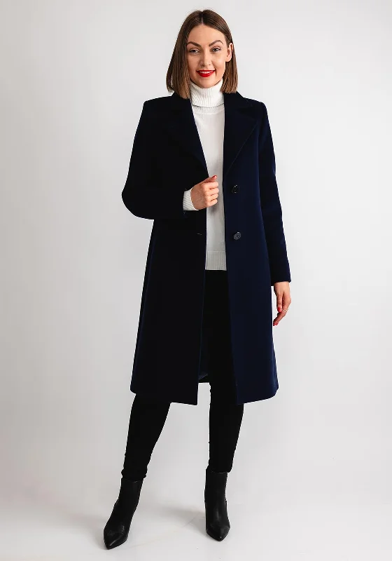 Sneak Peek Sale Christina Felix Notch Collar Wool Cashmere Blend Long Coat, Navy