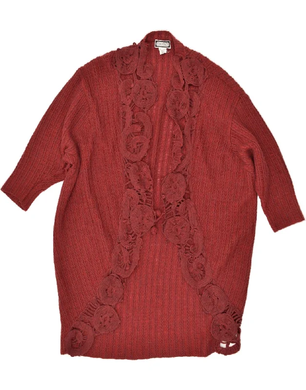 Now or Never VINTAGE Womens Longline Oversized Cardigan Sweater UK 16 Large Burgundy