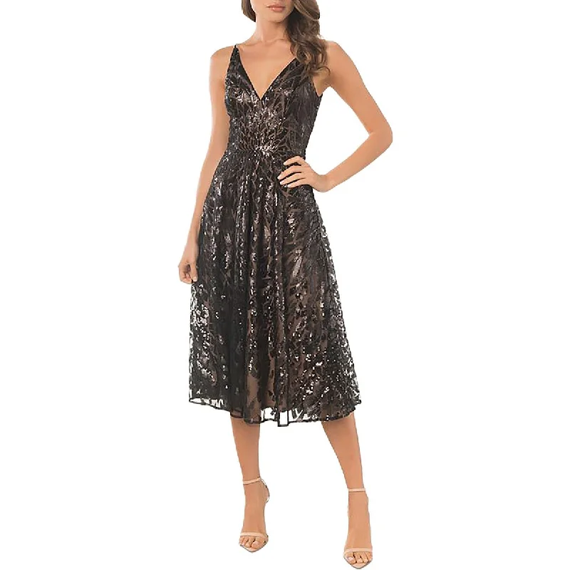 Major Savings Womens Mesh Sequined Fit & Flare Dress