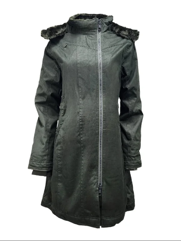 Online Exclusive HoodLamb Women's Dark Army Green Long Hemp Water Resistant Coat 420 NWT