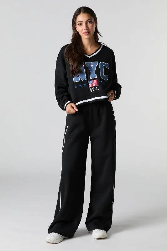 Price Rollback Side Piped Wide Leg Fleece Sweatpant