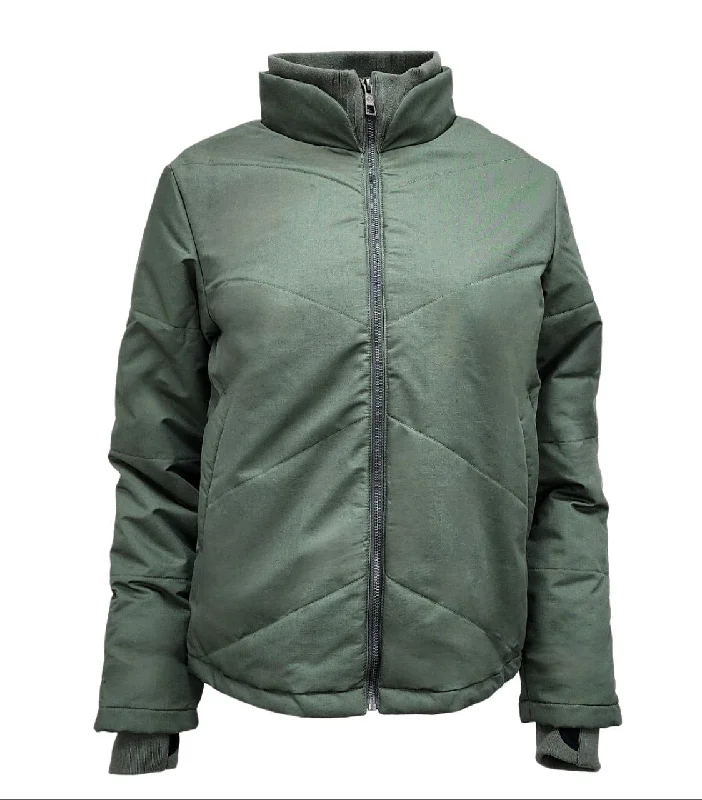 Shop and Save HoodLamb Women's Olive Green High Zip Up Quilted Hemp Jacket 420 NWT