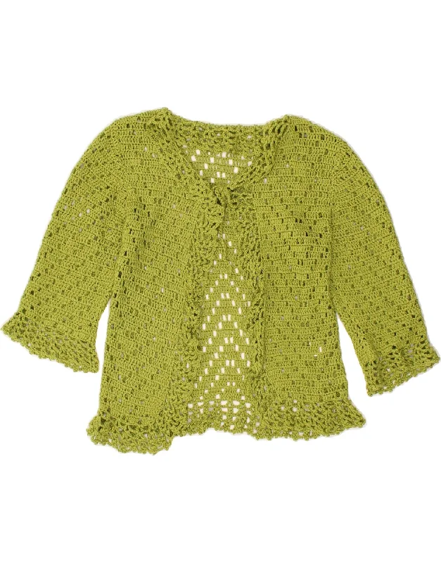 Deal Dash VINTAGE Womens Crochet Cardigan Sweater UK 8 Small Green Cotton