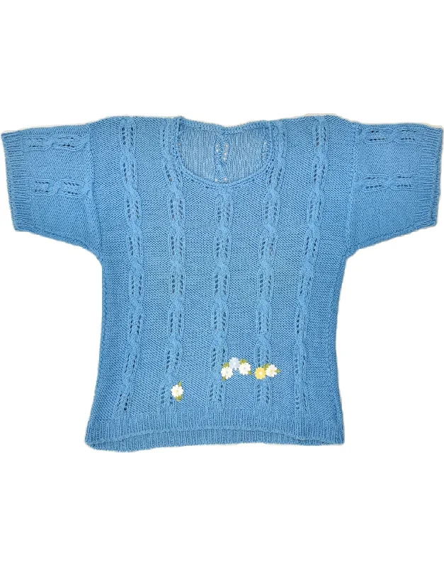 Sale Event VINTAGE Womens Short Sleeve Crew Neck Jumper Sweater UK 10 Small Blue