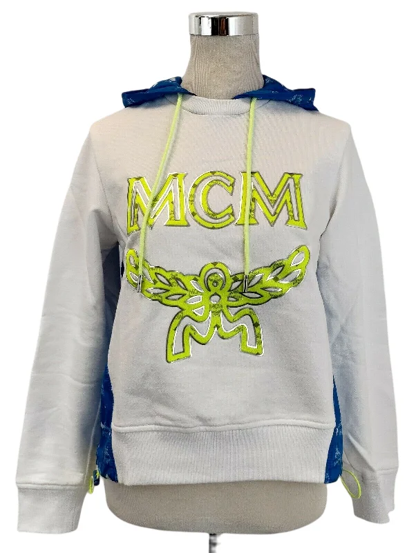 Final Markdown MCM Women's White Cotton Sweatshirt with Nylon Back and Hood MFA9SMM08HI (IT 38)