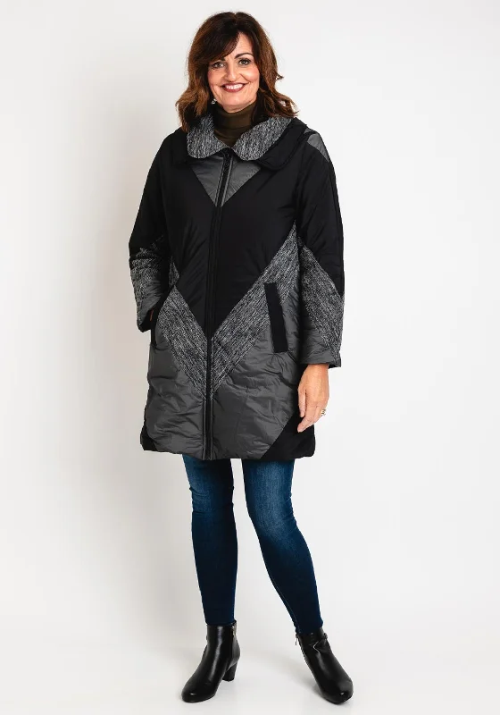 Deal Dash Ever Sassy Double Collar Long Padded Coat, Black