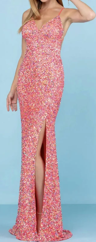 Deal Dash Sequin Gown With Criss Cross Back In Confetti