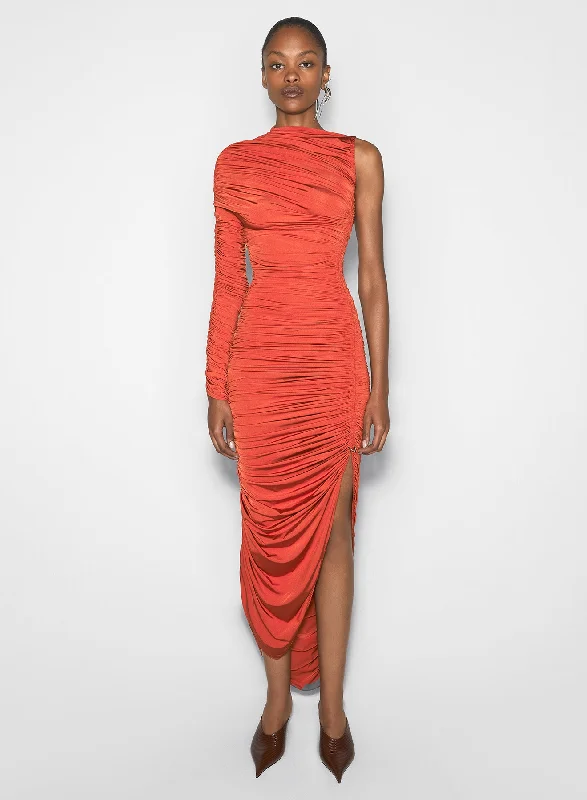 Mega Sale orange asymmetrical pierced ruched dress