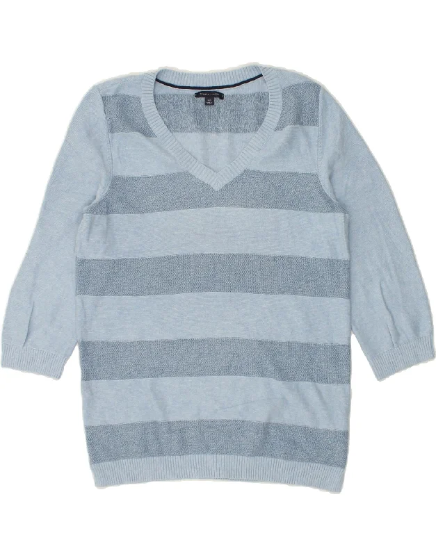 Bonus Savings TOMMY HILFIGER Womens 3/4 Sleeve V-Neck Jumper Sweater UK 14 Large Blue