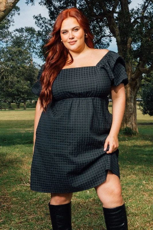 Value Deals Black Tonal Check Minidress