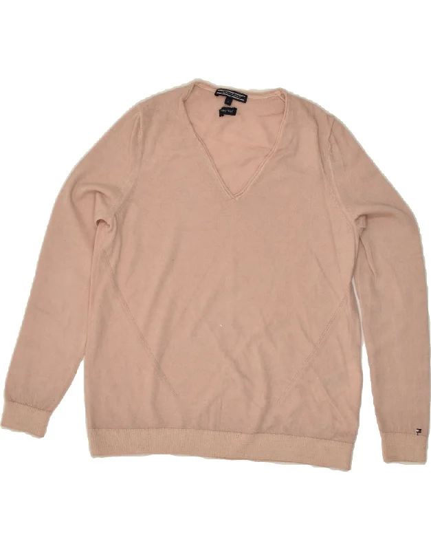 Price Fest TOMMY HILFIGER Womens V-Neck Jumper Sweater UK 10 Small Beige Wool