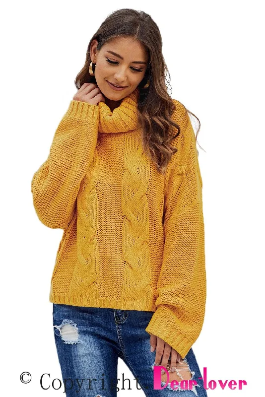 Limited Availability Mustard Cable Knit Sweater - Oversized Style