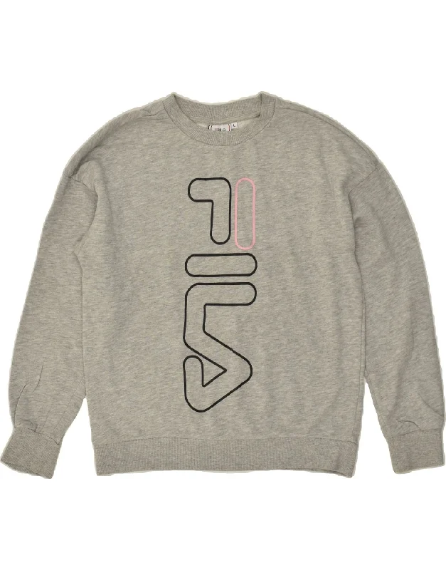 Amazing Deals FILA Womens Graphic Sweatshirt Jumper UK 16 Large Grey Cotton