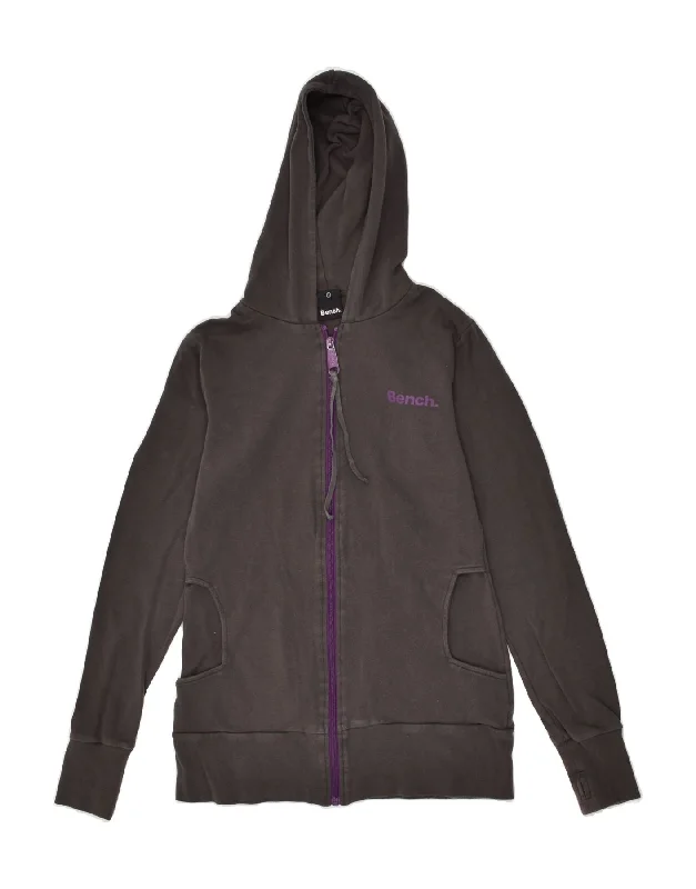 Deal Dash BENCH Womens Slim Fit Graphic Zip Hoodie Sweater UK 14 Large Grey Cotton
