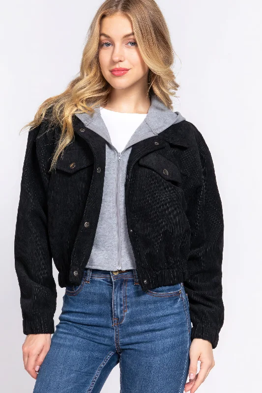 Bargain Prices Long Slv Hoodie Corduroy Jacket