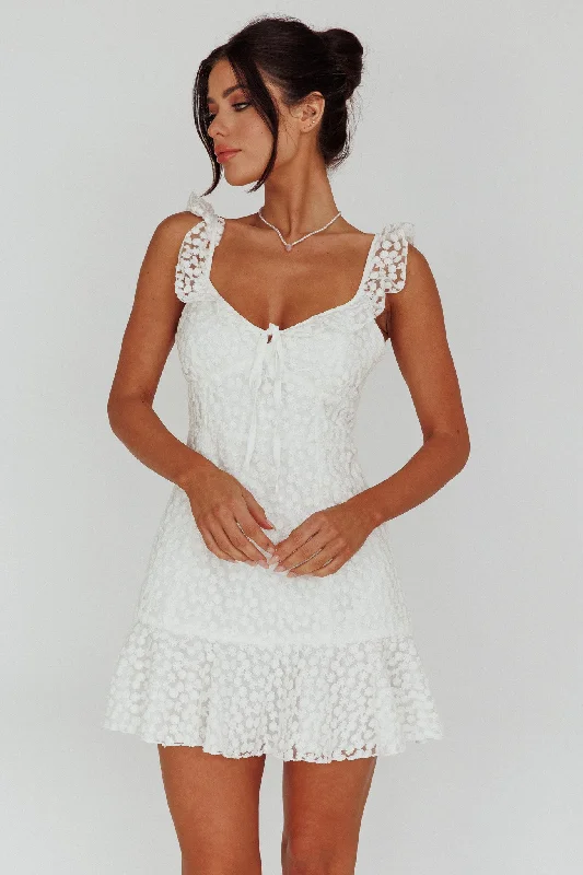 Best Seller Shenay Ruffle Strap Embroidered Mini Dress White