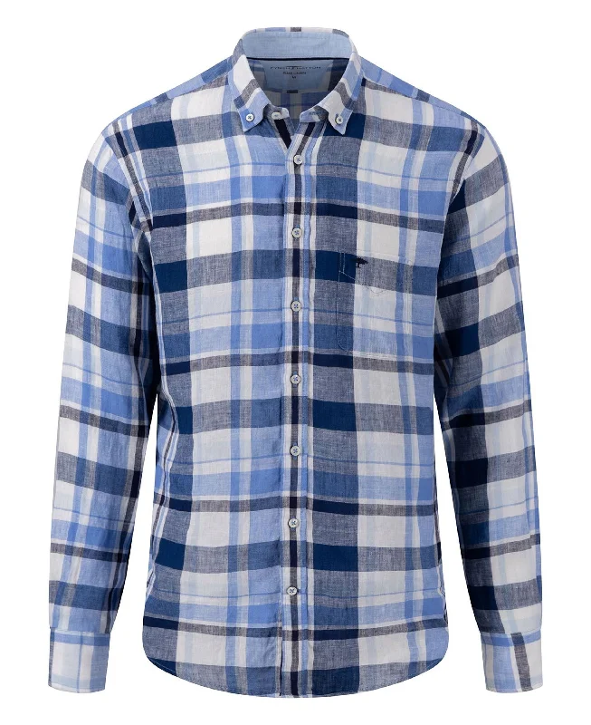 Time-Limited Offer Pure Linen Checks Shirt - Navy