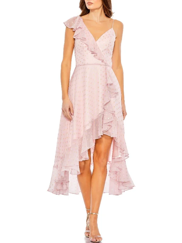 Act Fast Womens Metalic Hi-Low Midi Dress