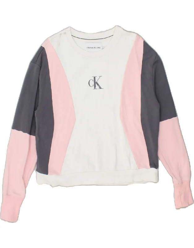 Now or Never CALVIN KLEIN JEANS Womens Graphic Sweatshirt Jumper UK 14 Medium White