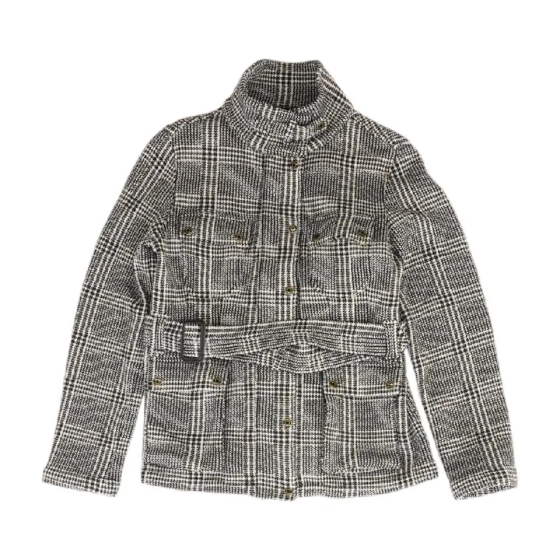 Special Price Black Plaid Topcoat Jacket with belt