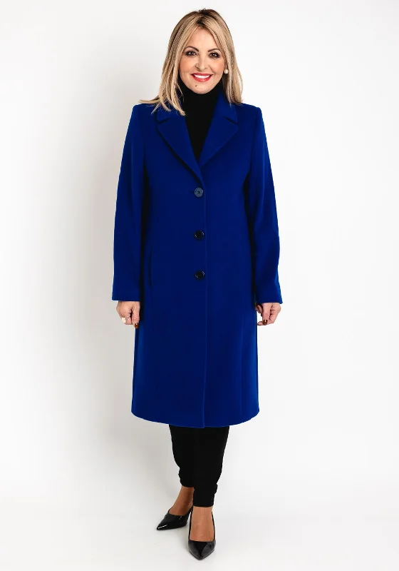 Doorbuster Deal Christina Felix Classic Tailored Wool Cashmere Blend Long Coat, Royal Blue