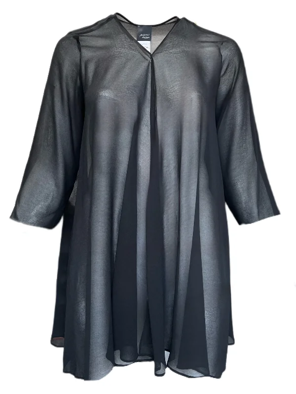 Can't Be Beat Marina Rinaldi Women's Black Satin Open Front Jacket Size M NWT