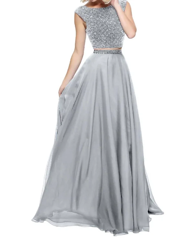Doorbuster Deal Two-Piece Chiffon Cap Prom Dress In Silver