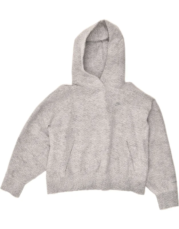 Incredible Offers NIKE Womens Oversized Crop Hoodie Jumper UK 14 Large Grey Polyester