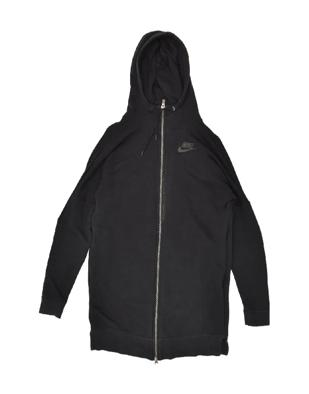 Lowest Price NIKE Womens Longline Graphic Zip Hoodie Sweater UK 6 XS Black Cotton