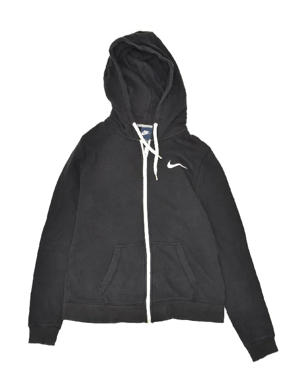 Hurry In NIKE Womens Zip Hoodie Sweater UK 16 Large Black Cotton