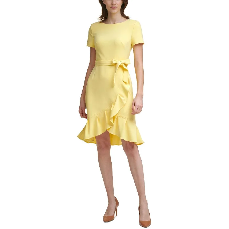 Special Offer Petites Womens Ruffle Hem Above Knee Fit & Flare Dress